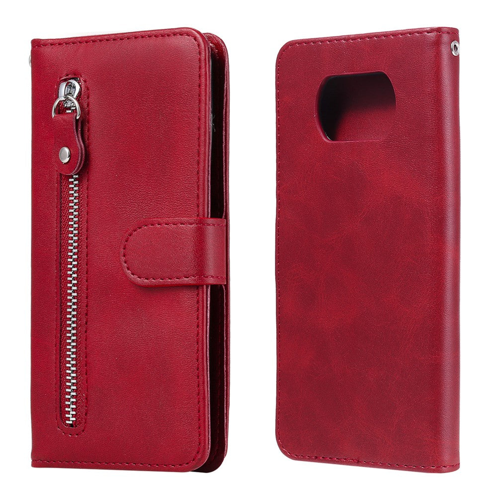 Zipper Pocket Leather Wallet Stand Case for Xiaomi Poco X3 / Poco X3 NFC