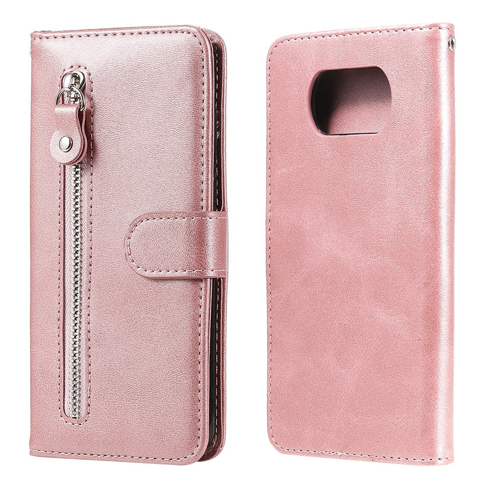 Zipper Pocket Leather Wallet Stand Case for Xiaomi Poco X3 / Poco X3 NFC