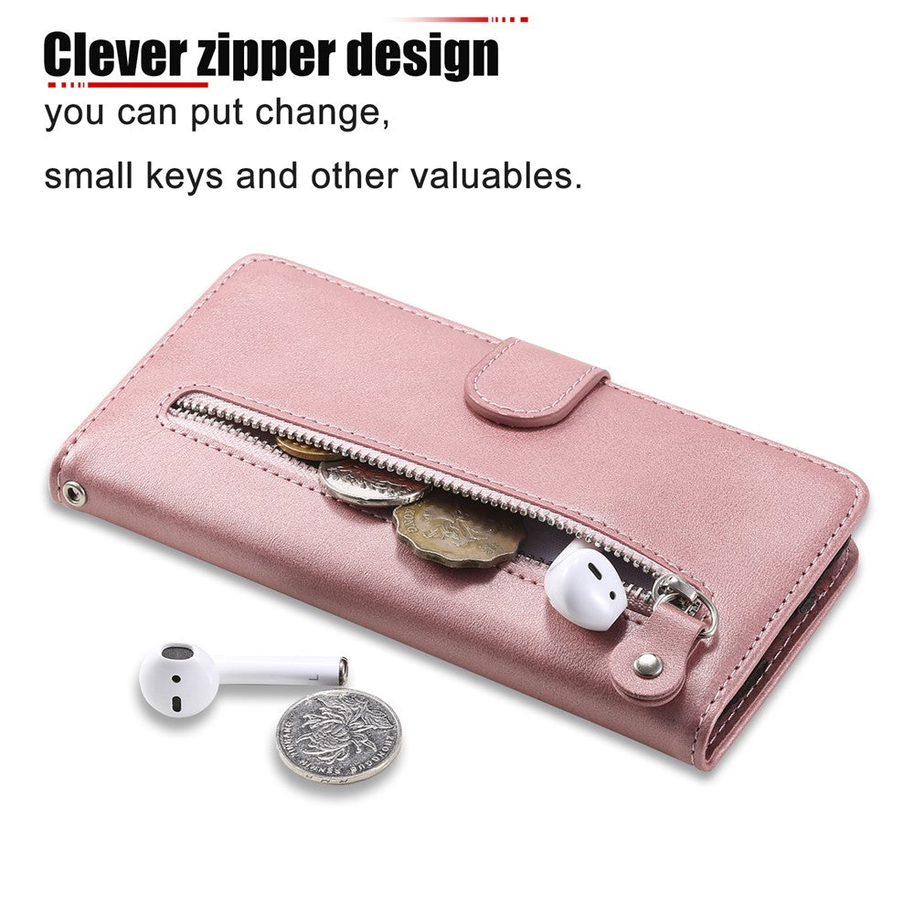 Zipper Pocket Leather Wallet Stand Case for Xiaomi Poco X3 / Poco X3 NFC