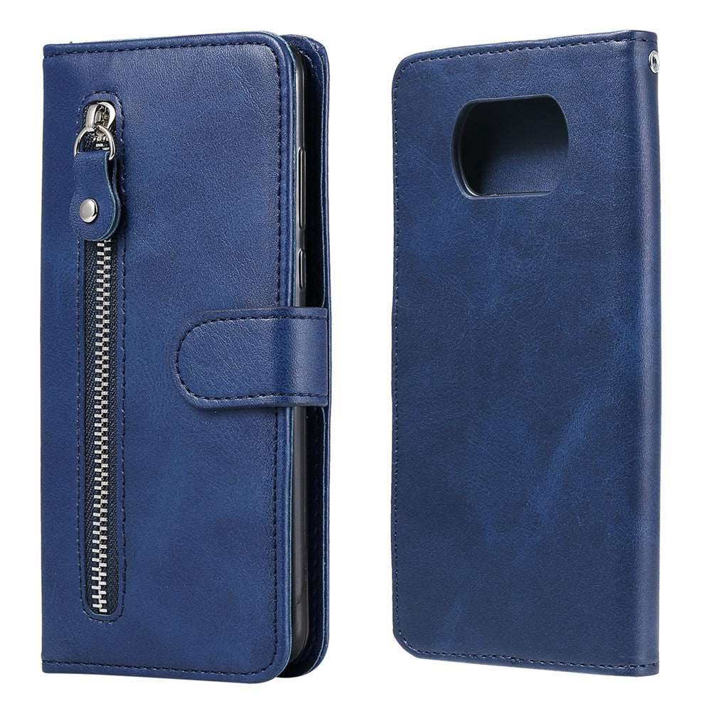 Zipper Pocket Leather Wallet Stand Case for Xiaomi Poco X3 / Poco X3 NFC
