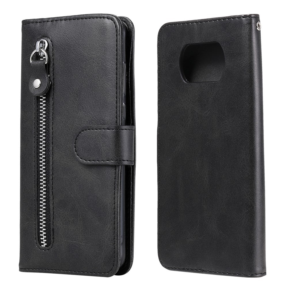 Zipper Pocket Leather Wallet Stand Case for Xiaomi Poco X3 / Poco X3 NFC
