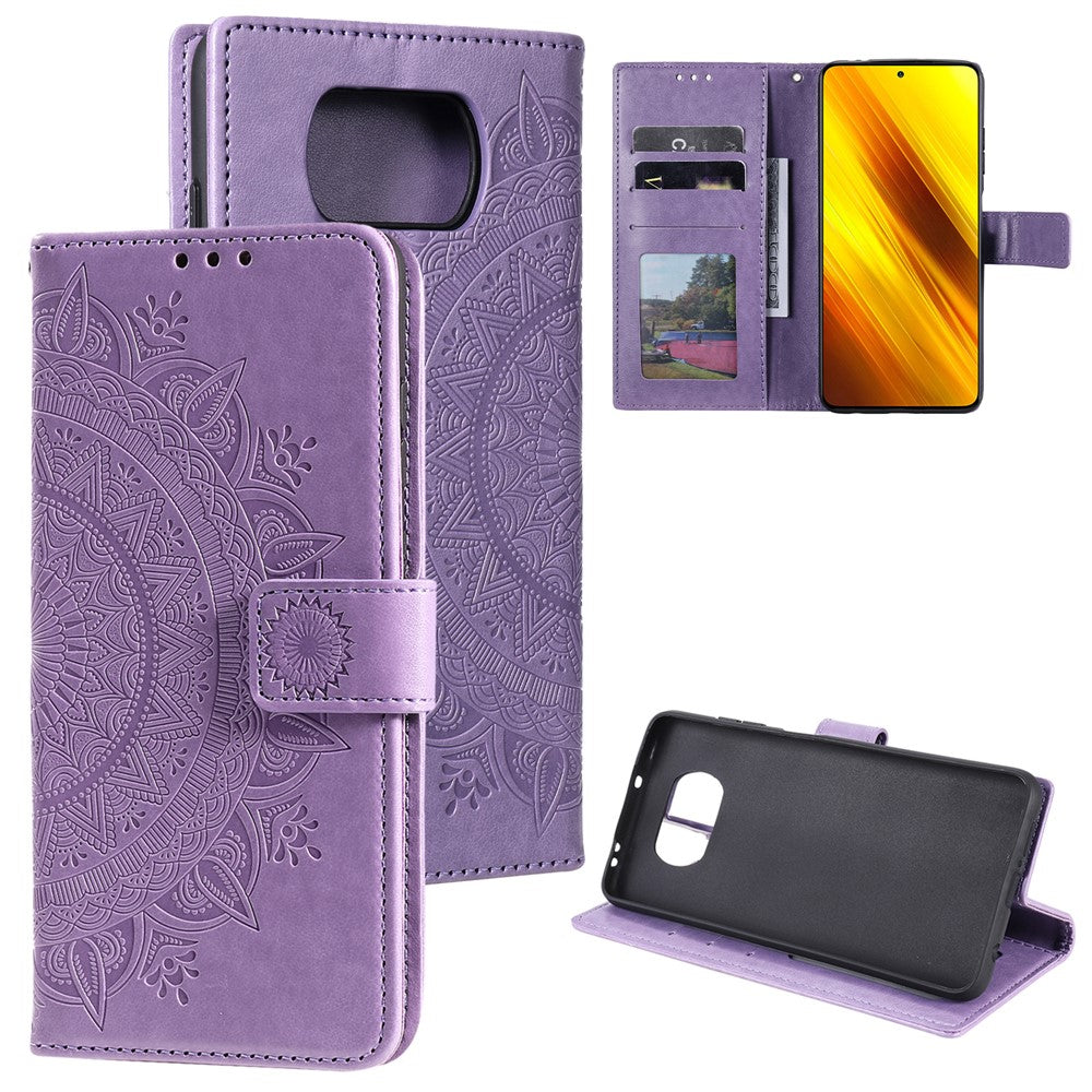 Imprinted Mandala Flower Wallet Leather Case with Strap for Xiaomi Poco X3 NFC / Poco X3 / X3 pro