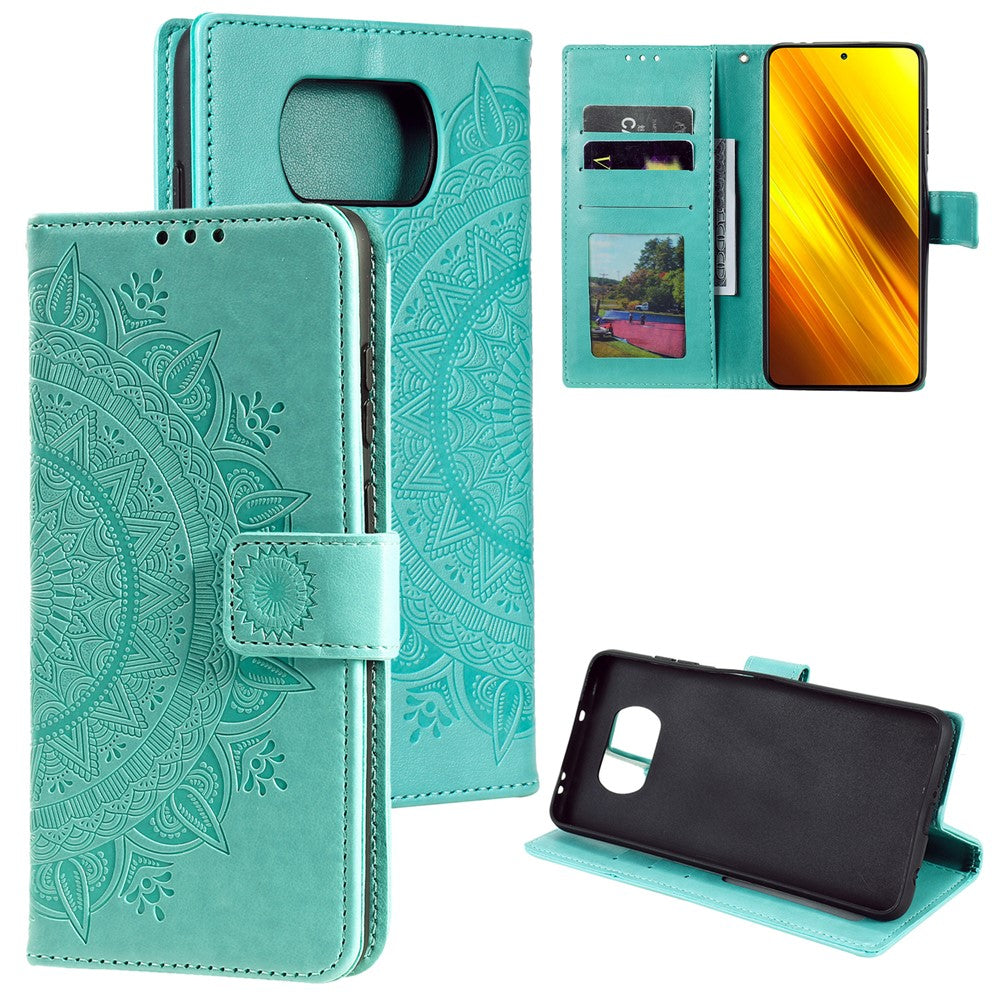 Imprinted Mandala Flower Wallet Leather Case with Strap for Xiaomi Poco X3 NFC / Poco X3 / X3 pro