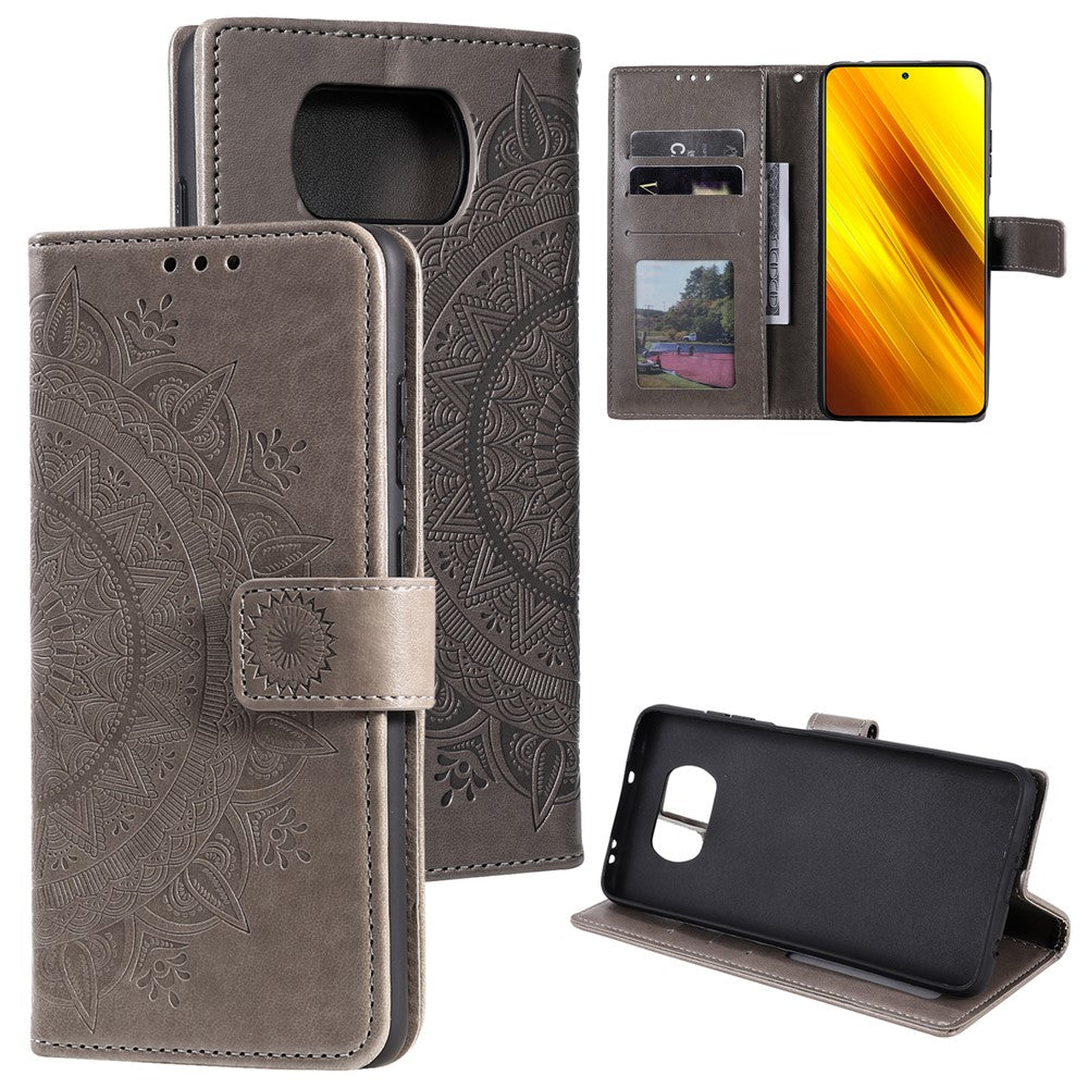Imprinted Mandala Flower Wallet Leather Case with Strap for Xiaomi Poco X3 NFC / Poco X3 / X3 pro
