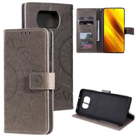 Imprinted Mandala Flower Wallet Leather Case with Strap for Xiaomi Poco X3 NFC / Poco X3 / X3 pro