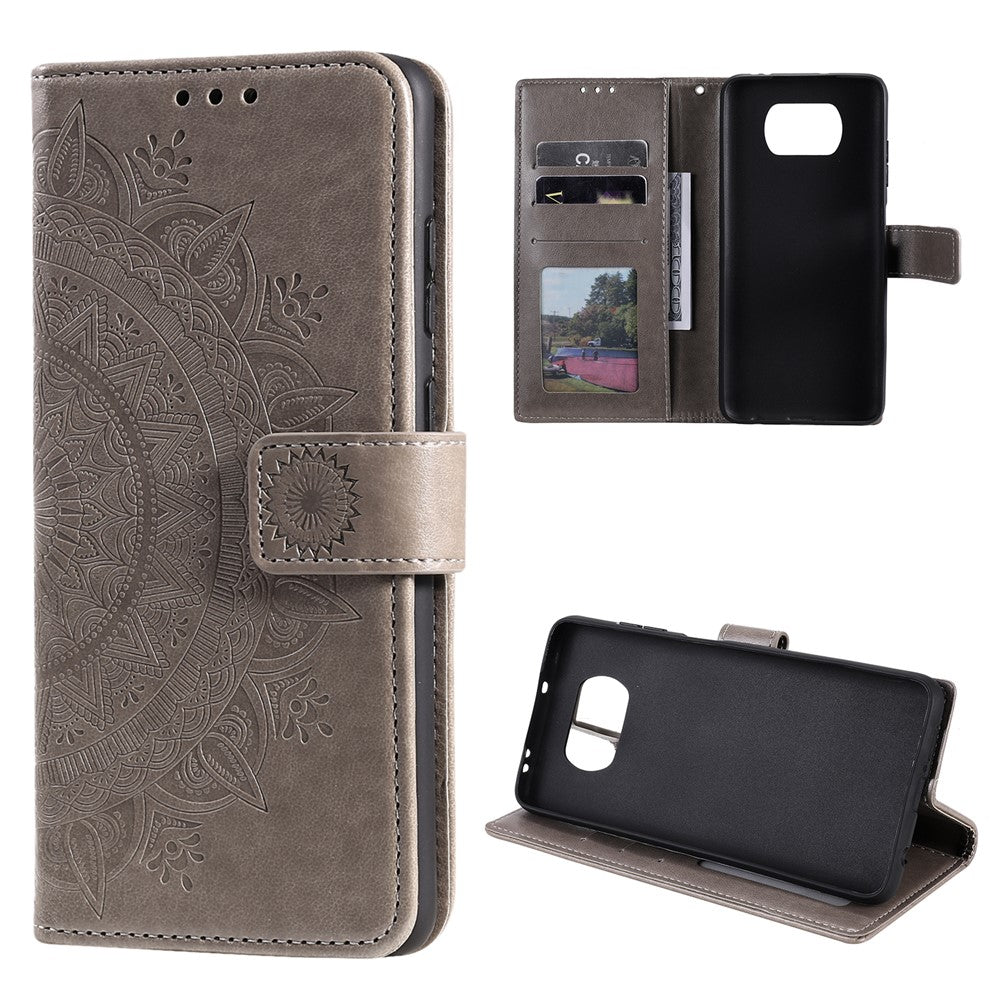 Imprinted Mandala Flower Wallet Leather Case with Strap for Xiaomi Poco X3 NFC / Poco X3 / X3 pro