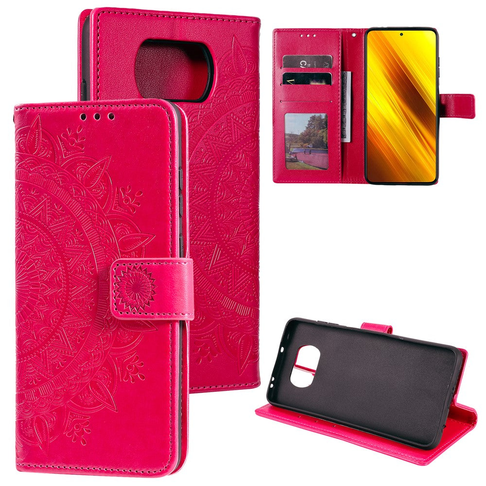 Imprinted Mandala Flower Wallet Leather Case with Strap for Xiaomi Poco X3 NFC / Poco X3 / X3 pro