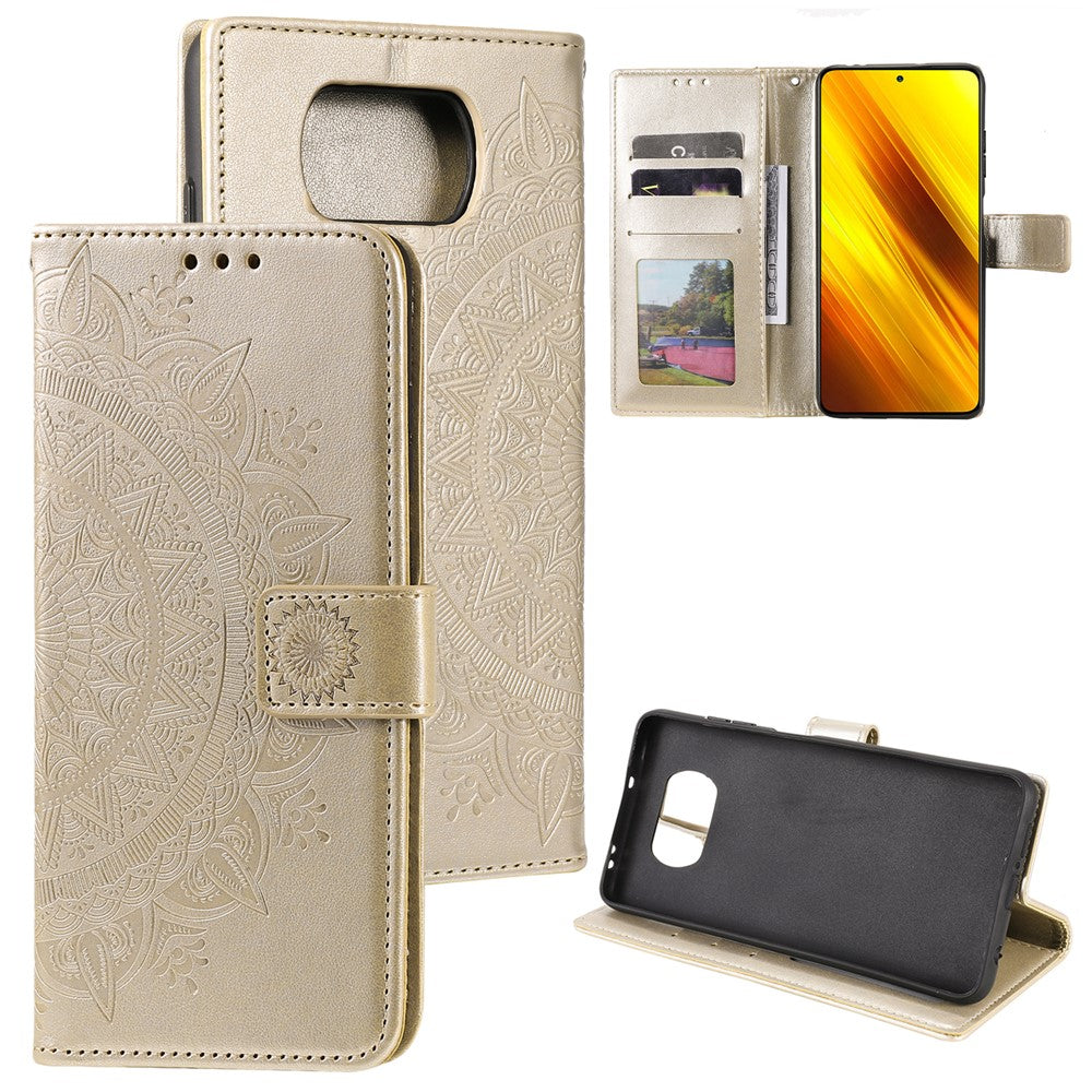 Imprinted Mandala Flower Wallet Leather Case with Strap for Xiaomi Poco X3 NFC / Poco X3 / X3 pro