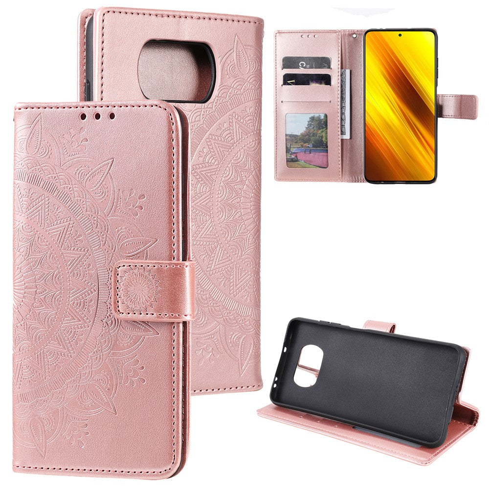 Imprinted Mandala Flower Wallet Leather Case with Strap for Xiaomi Poco X3 NFC / Poco X3 / X3 pro