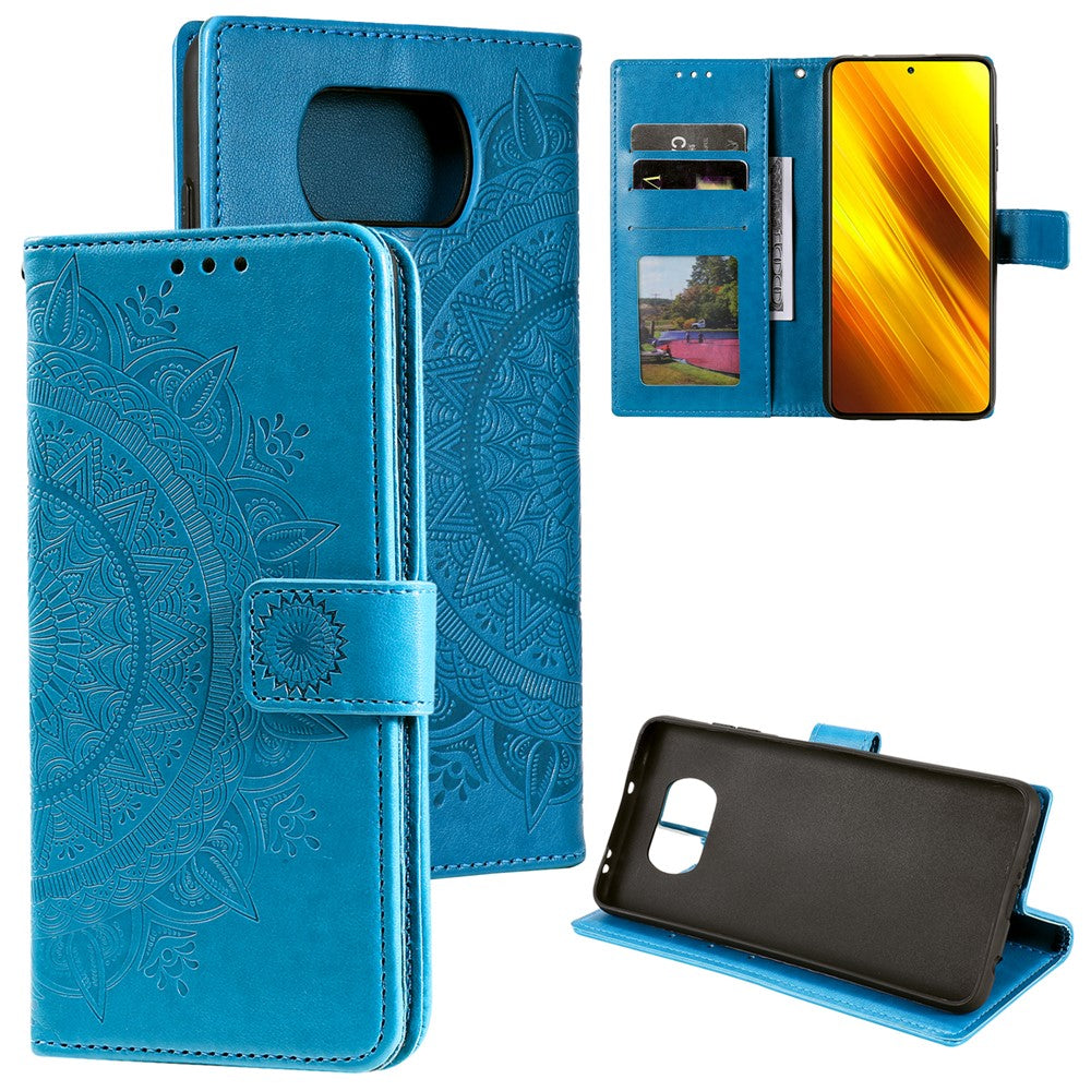 Imprinted Mandala Flower Wallet Leather Case with Strap for Xiaomi Poco X3 NFC / Poco X3 / X3 pro