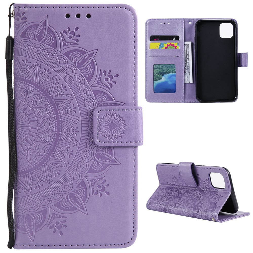 Imprinted Mandala Flower Wallet Leather Case with Strap for Xiaomi Mi 11