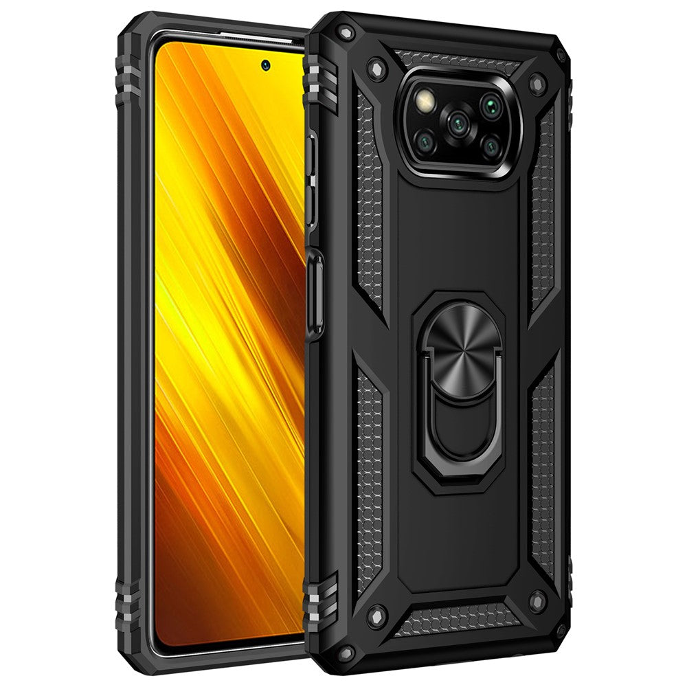 PC + TPU Hybrid Anti-fall Phone Case Protective Cover with Ring Kickstand for Xiaomi Poco X3 NFC