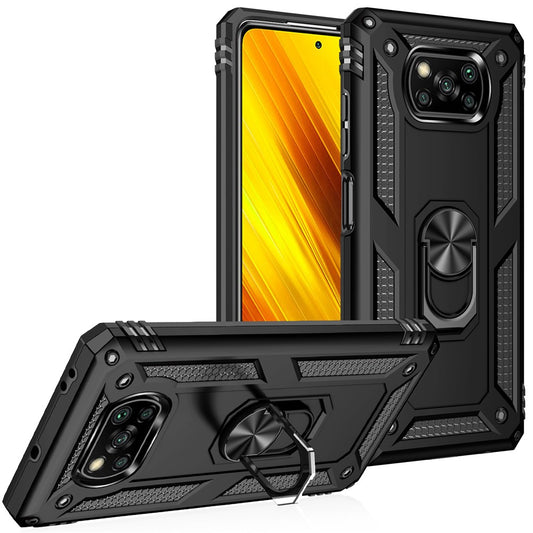 PC + TPU Hybrid Anti-fall Phone Case Protective Cover with Ring Kickstand for Xiaomi Poco X3 NFC