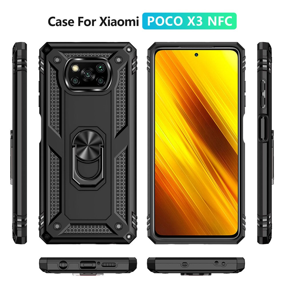 PC + TPU Hybrid Anti-fall Phone Case Protective Cover with Ring Kickstand for Xiaomi Poco X3 NFC