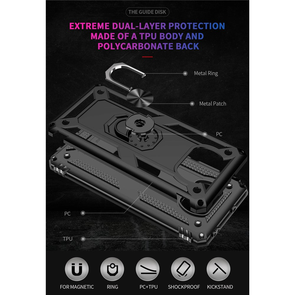 PC + TPU Hybrid Anti-fall Phone Case Protective Cover with Ring Kickstand for Xiaomi Poco X3 NFC