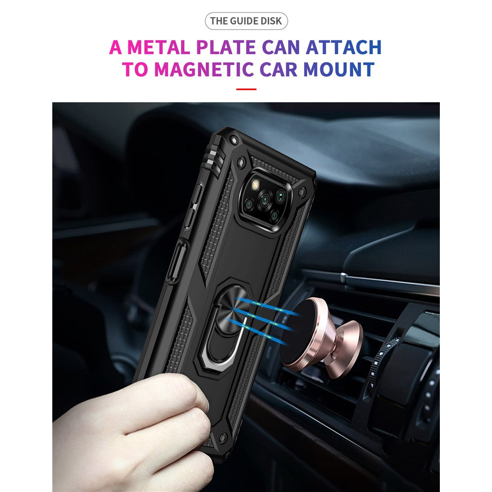 PC + TPU Hybrid Anti-fall Phone Case Protective Cover with Ring Kickstand for Xiaomi Poco X3 NFC