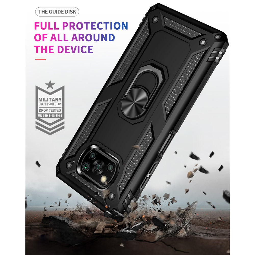 PC + TPU Hybrid Anti-fall Phone Case Protective Cover with Ring Kickstand for Xiaomi Poco X3 NFC