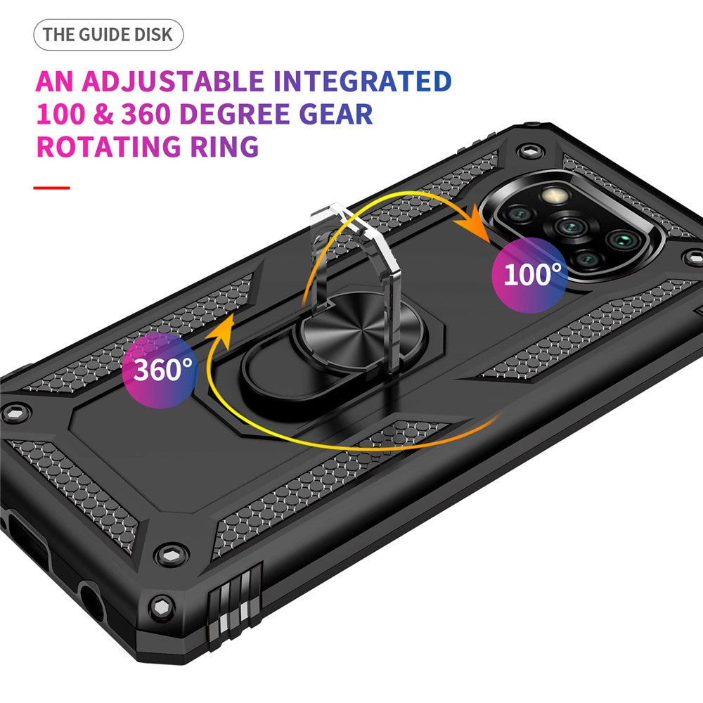PC + TPU Hybrid Anti-fall Phone Case Protective Cover with Ring Kickstand for Xiaomi Poco X3 NFC