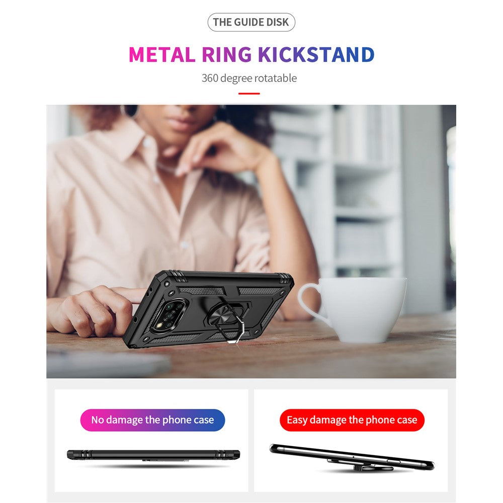 PC + TPU Hybrid Anti-fall Phone Case Protective Cover with Ring Kickstand for Xiaomi Poco X3 NFC