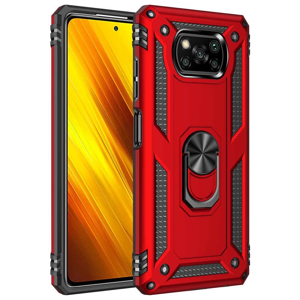 PC + TPU Hybrid Anti-fall Phone Case Protective Cover with Ring Kickstand for Xiaomi Poco X3 NFC