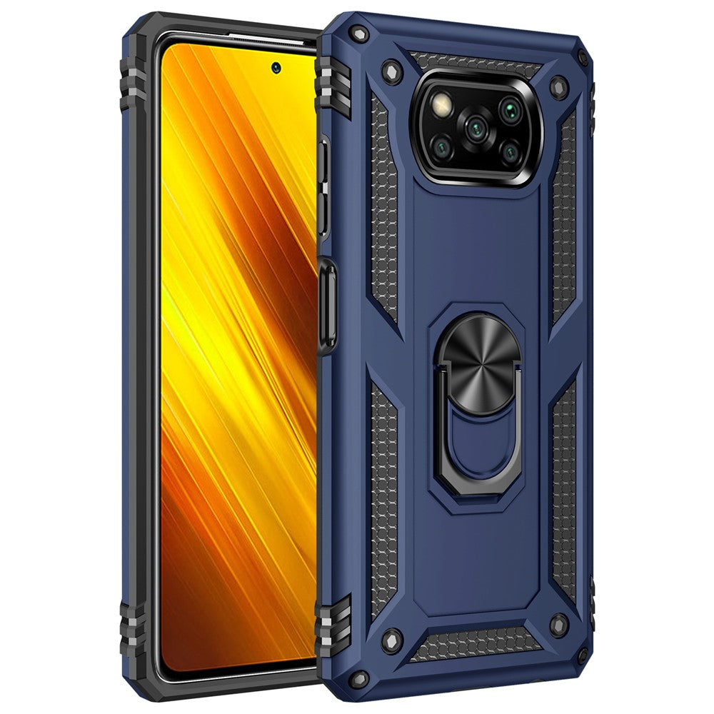 PC + TPU Hybrid Anti-fall Phone Case Protective Cover with Ring Kickstand for Xiaomi Poco X3 NFC
