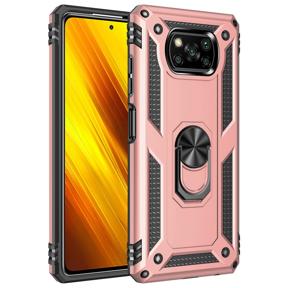 PC + TPU Hybrid Anti-fall Phone Case Protective Cover with Ring Kickstand for Xiaomi Poco X3 NFC