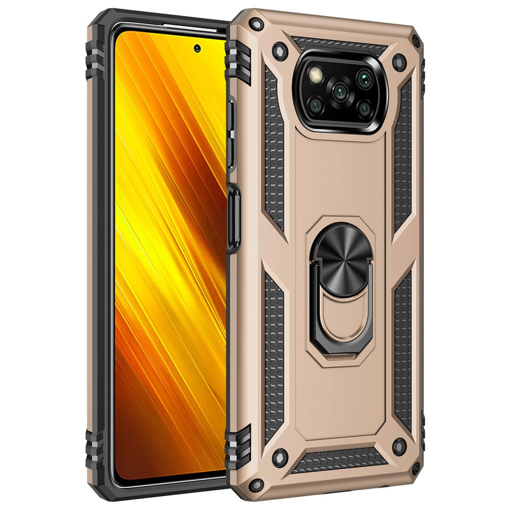PC + TPU Hybrid Anti-fall Phone Case Protective Cover with Ring Kickstand for Xiaomi Poco X3 NFC
