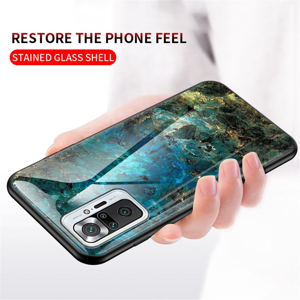 Well-Protected Tempered Glass Marbling Pattern Design Anti-Scratch Cell Phone Cover for Xiaomi Redmi Note 10 Pro