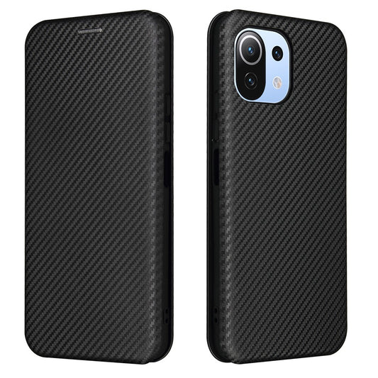 For Xiaomi Mi 11 Lite 4G/5G / 11 Lite 5G NE Carbon Fiber Texture Magnetic Auto-absorbed Leather Stand Phone Shell Case with Card Slot