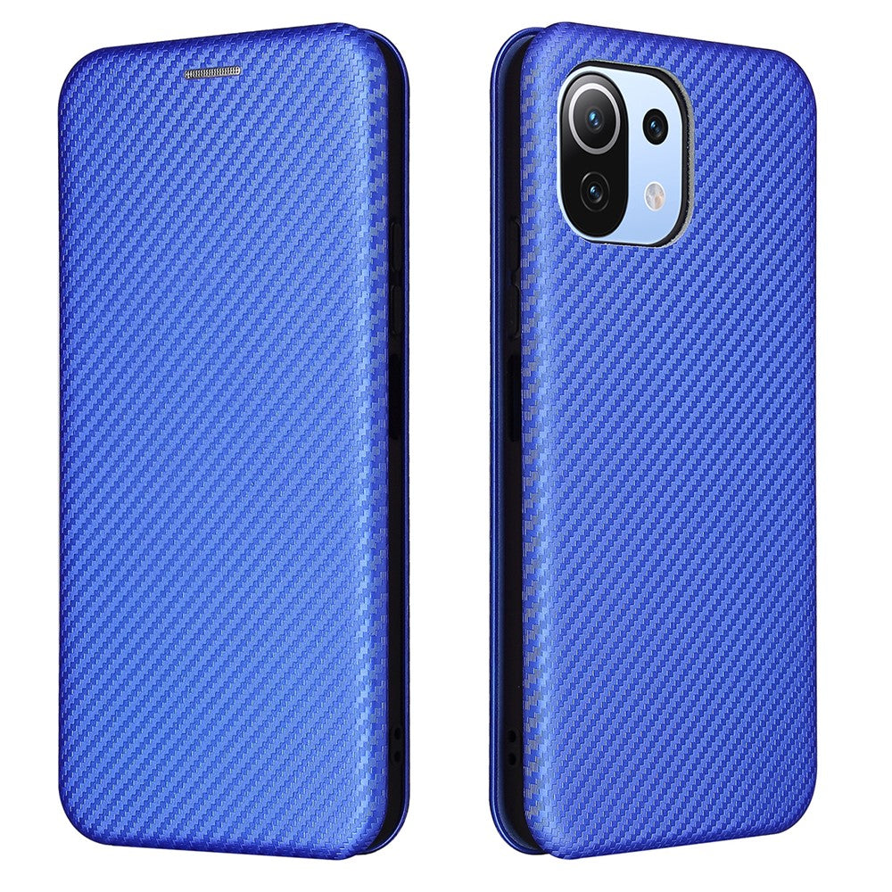 For Xiaomi Mi 11 Lite 4G/5G / 11 Lite 5G NE Carbon Fiber Texture Magnetic Auto-absorbed Leather Stand Phone Shell Case with Card Slot