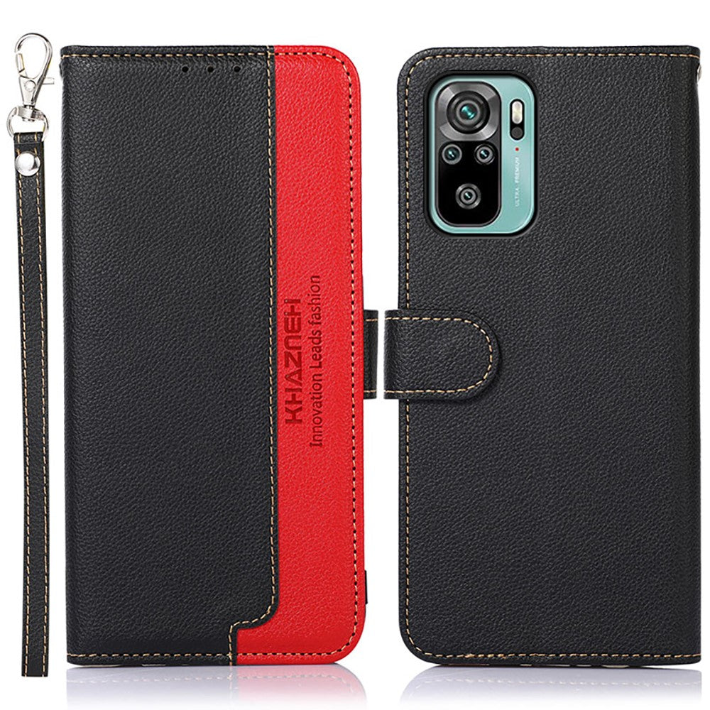 KHAZNEH for Xiaomi Redmi Note 10 4G / Redmi Note 10S 4G / Poco M5s 4G Litchi Skin Design RFID Anti-theft Swiping Function Leather Phone Case Cover