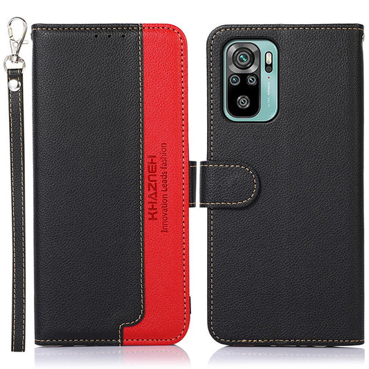 KHAZNEH for Xiaomi Redmi Note 10 4G / Redmi Note 10S 4G / Poco M5s 4G Litchi Skin Design RFID Anti-theft Swiping Function Leather Phone Case Cover