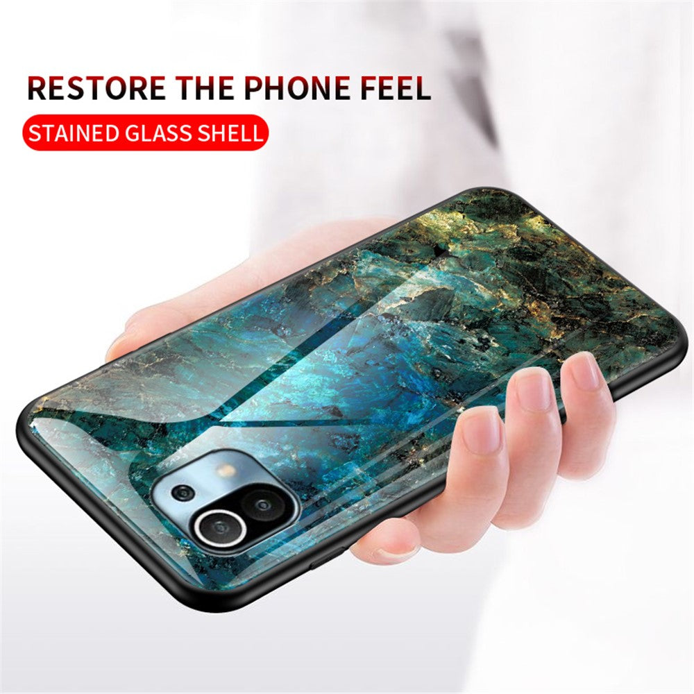 Well-Protected Anti-Scratch Marbling Pattern Design Tempered Glass Cell Phone Cover for Xiaomi Mi 11 Lite 4G / 5G / 11 Lite 5G NE