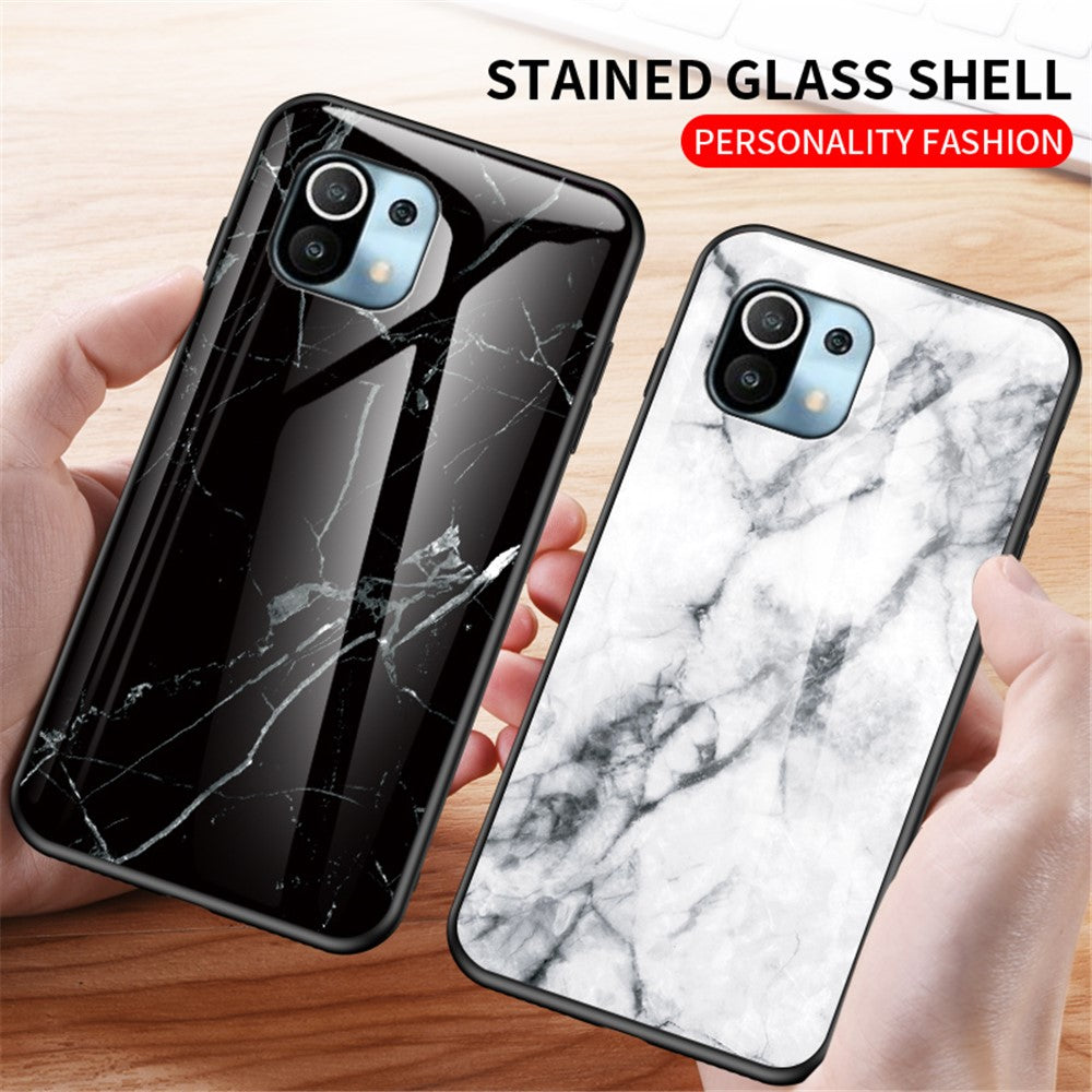 Well-Protected Anti-Scratch Marbling Pattern Design Tempered Glass Cell Phone Cover for Xiaomi Mi 11 Lite 4G / 5G / 11 Lite 5G NE