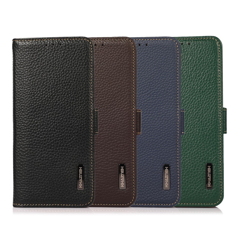 KHAZNEH Anti-theft Swiping RFID Blocking Litchi Skin Genuine Leather Stand Phone Case with Wallet Design for Xiaomi Mi 11 Lite 4G / 5G / 11 Lite 5G NE