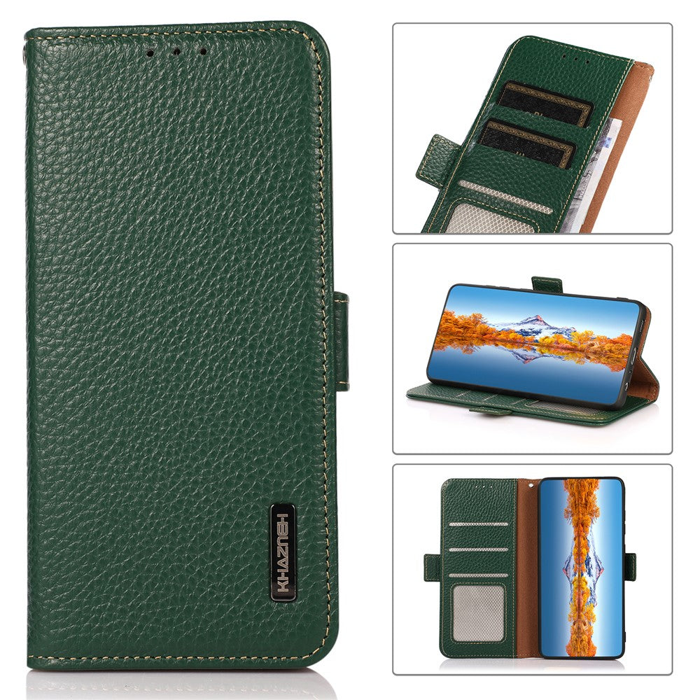 KHAZNEH Anti-theft Swiping RFID Blocking Litchi Skin Genuine Leather Stand Phone Case with Wallet Design for Xiaomi Mi 11 Lite 4G / 5G / 11 Lite 5G NE