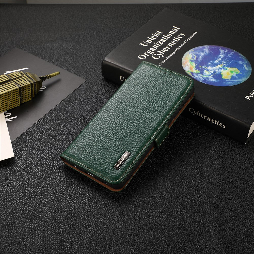 KHAZNEH Anti-theft Swiping RFID Blocking Litchi Skin Genuine Leather Stand Phone Case with Wallet Design for Xiaomi Mi 11 Lite 4G / 5G / 11 Lite 5G NE