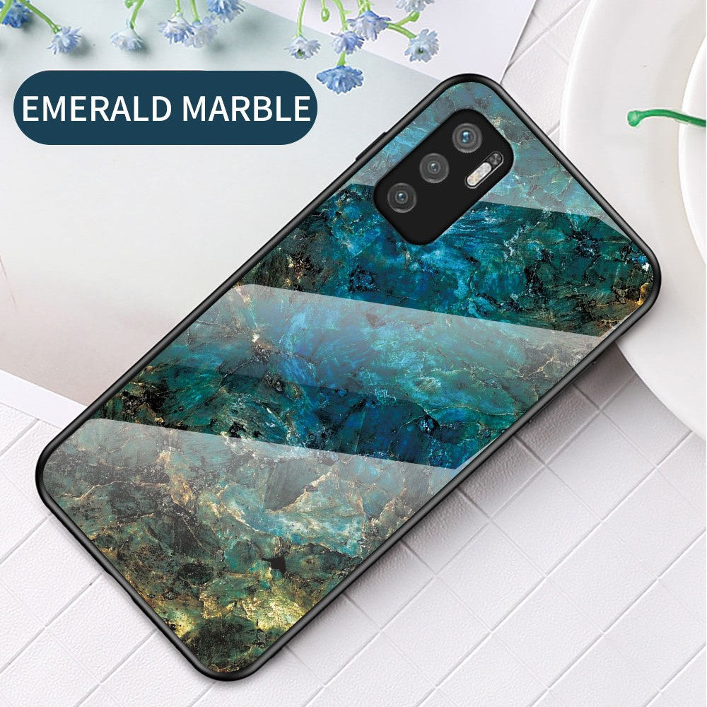 Anti-Scratch Marbling Pattern Design Well-Protected Tempered Glass Cell Phone Cover for Xiaomi Redmi Note 10 5G/Poco M3 Pro 4G/Poco M3 Pro 5G