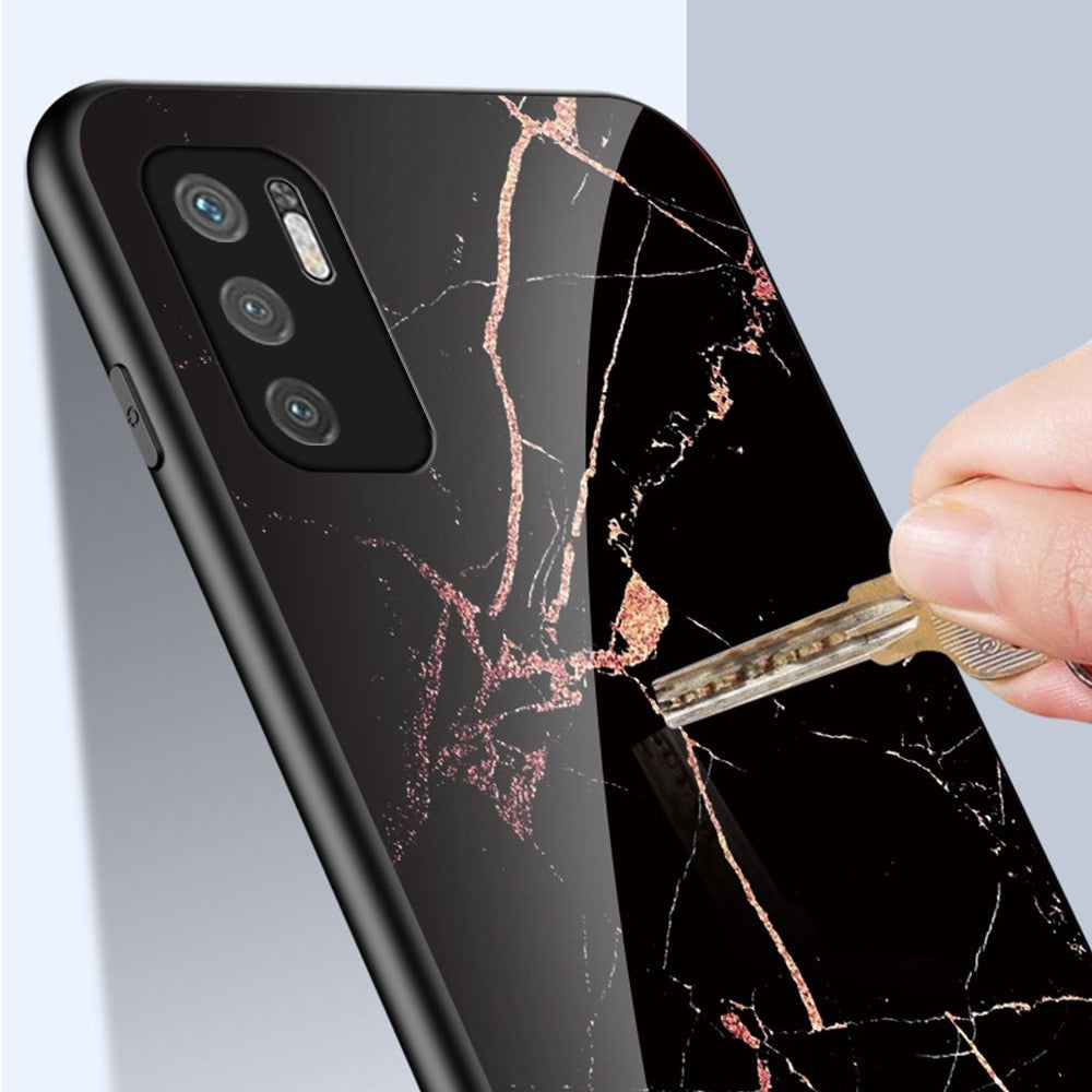 Anti-Scratch Marbling Pattern Design Well-Protected Tempered Glass Cell Phone Cover for Xiaomi Redmi Note 10 5G/Poco M3 Pro 4G/Poco M3 Pro 5G