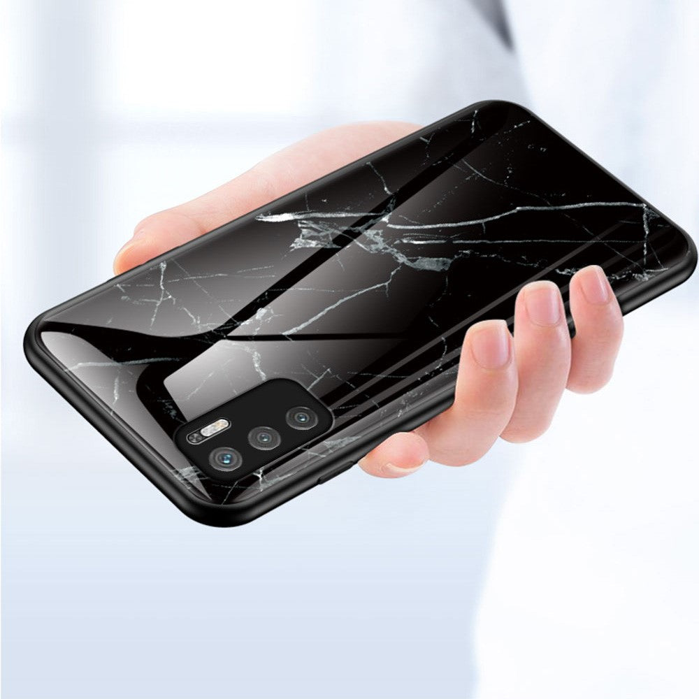 Anti-Scratch Marbling Pattern Design Well-Protected Tempered Glass Cell Phone Cover for Xiaomi Redmi Note 10 5G/Poco M3 Pro 4G/Poco M3 Pro 5G