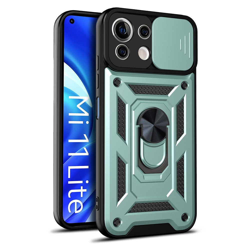 Shockproof Camera Slide Phone Case Cover with Kickstand Ring Holder for Xiaomi Mi 11 Lite 4G / 5G / 11 Lite 5G NE