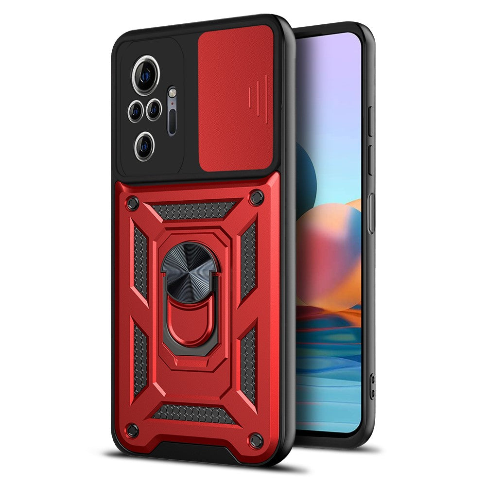 Shockproof Camera Slide Phone Hybrid Case Cover with Kickstand Ring Holder for Xiaomi Redmi Note 10 Pro 4G (Global) / Note 10 Pro 4G (India)