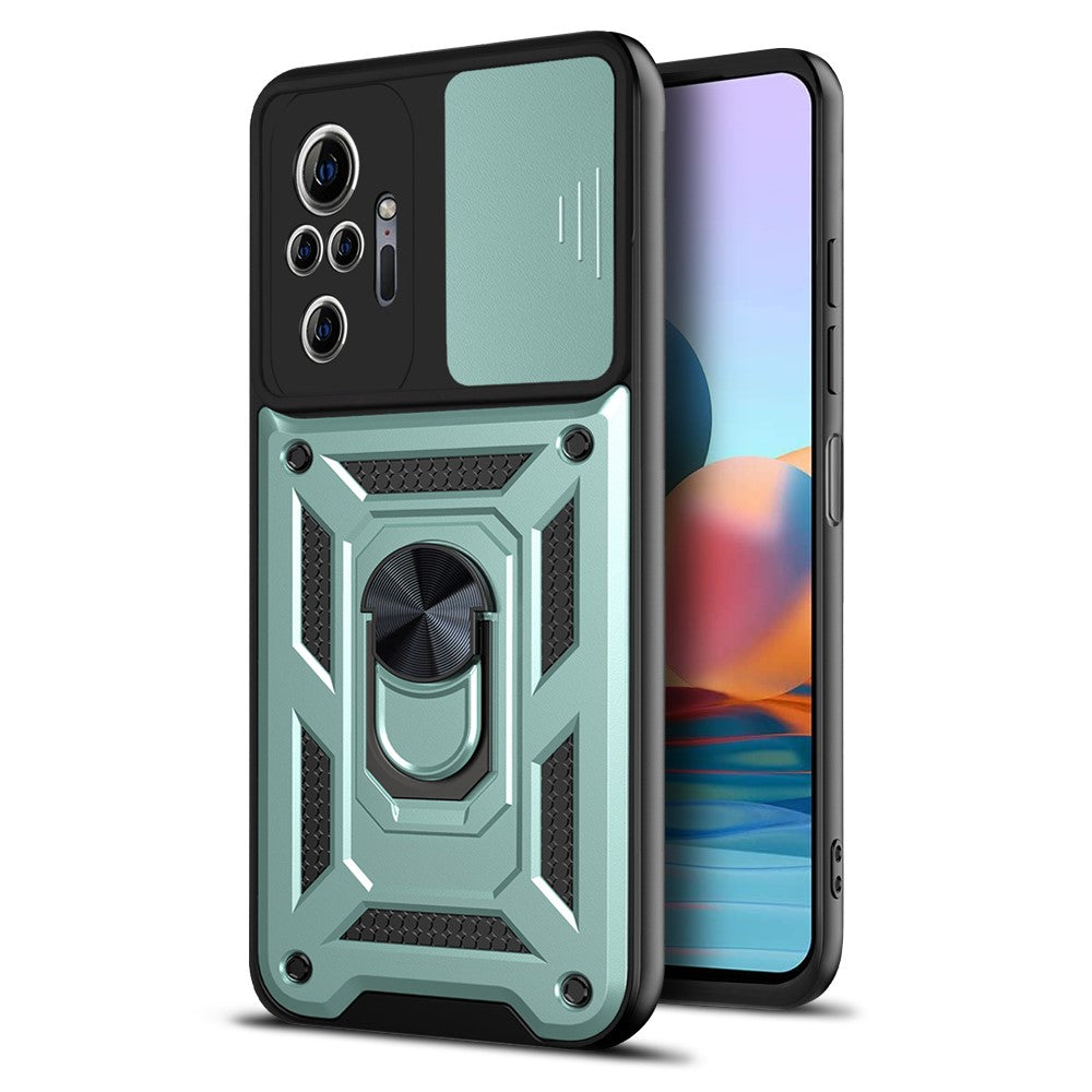 Shockproof Camera Slide Phone Hybrid Case Cover with Kickstand Ring Holder for Xiaomi Redmi Note 10 Pro 4G (Global) / Note 10 Pro 4G (India)