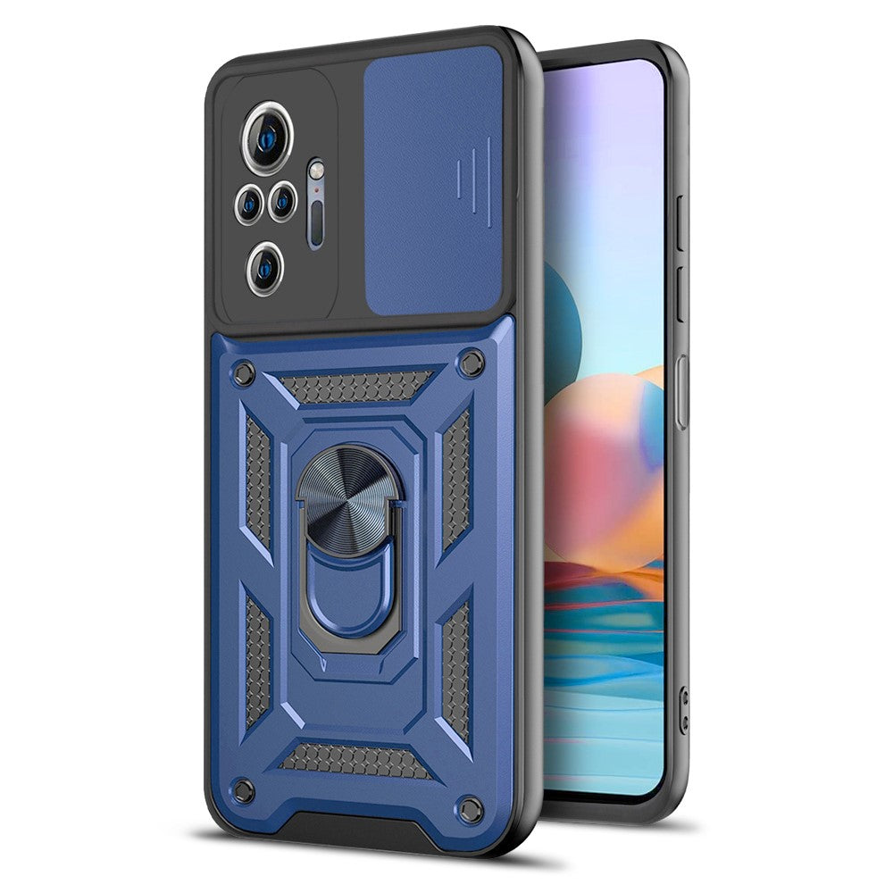 Shockproof Camera Slide Phone Hybrid Case Cover with Kickstand Ring Holder for Xiaomi Redmi Note 10 Pro 4G (Global) / Note 10 Pro 4G (India)