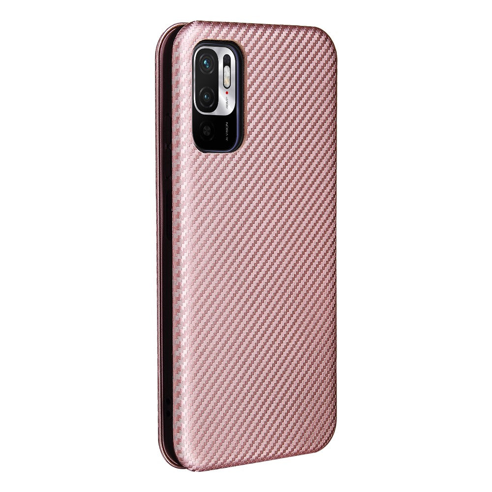 Carbon Fiber Texture Auto-absorbed Leather Case with Card Slot and Ring Strap for Xiaomi Redmi Note 10 5G/Poco M3 Pro 4G/5G