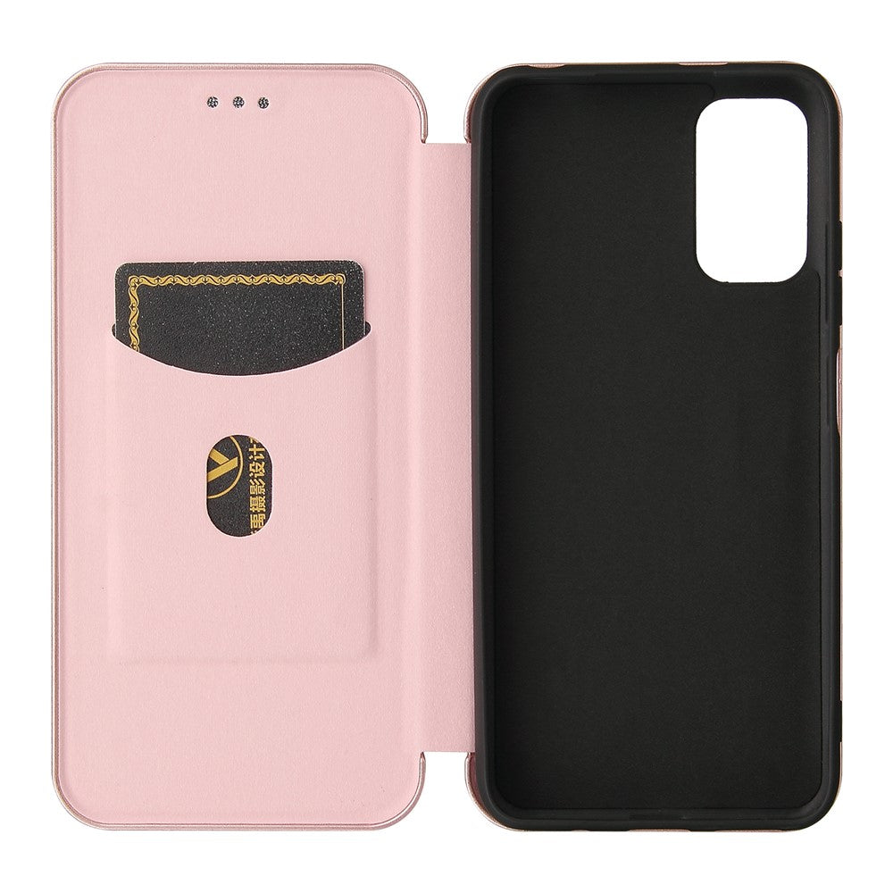 Carbon Fiber Texture Auto-absorbed Leather Case with Card Slot and Ring Strap for Xiaomi Redmi Note 10 5G/Poco M3 Pro 4G/5G