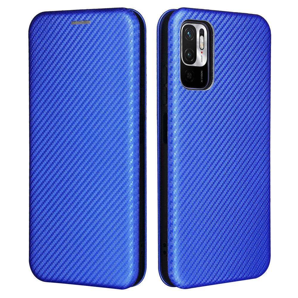 Carbon Fiber Texture Auto-absorbed Leather Case with Card Slot and Ring Strap for Xiaomi Redmi Note 10 5G/Poco M3 Pro 4G/5G