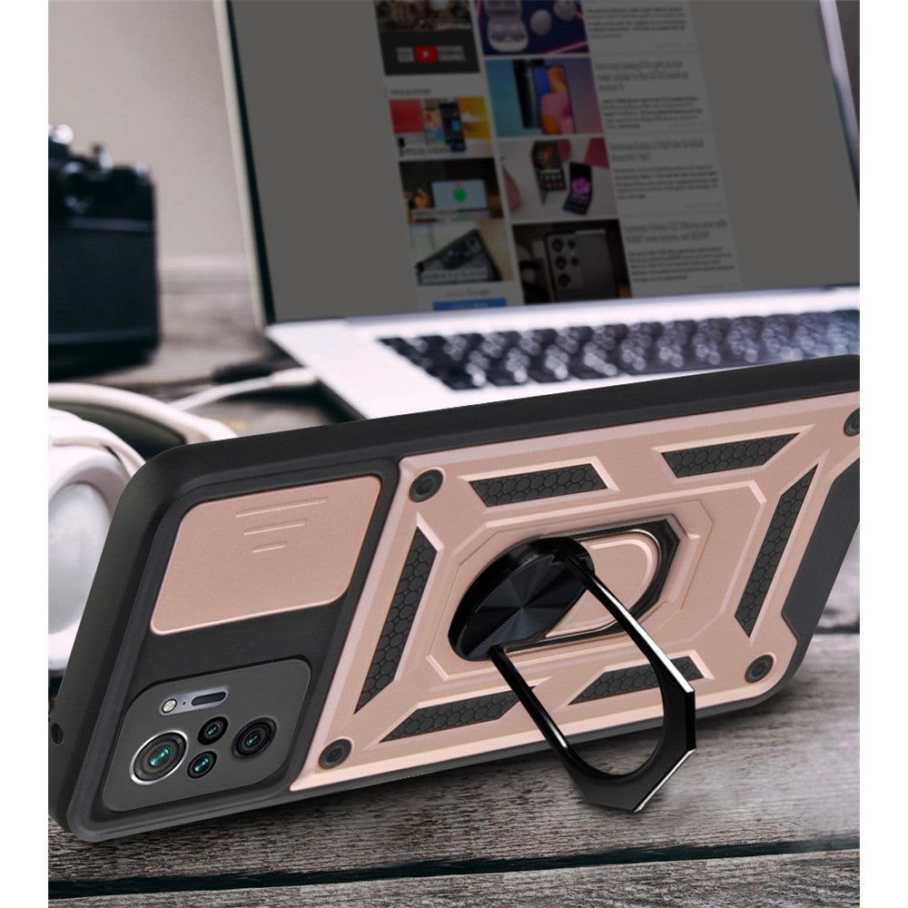 Camera Slide Shockproof Phone Case Cover with Kickstand for Xiaomi Redmi Note 10 4G / 10S 4G / Poco M5s 4G