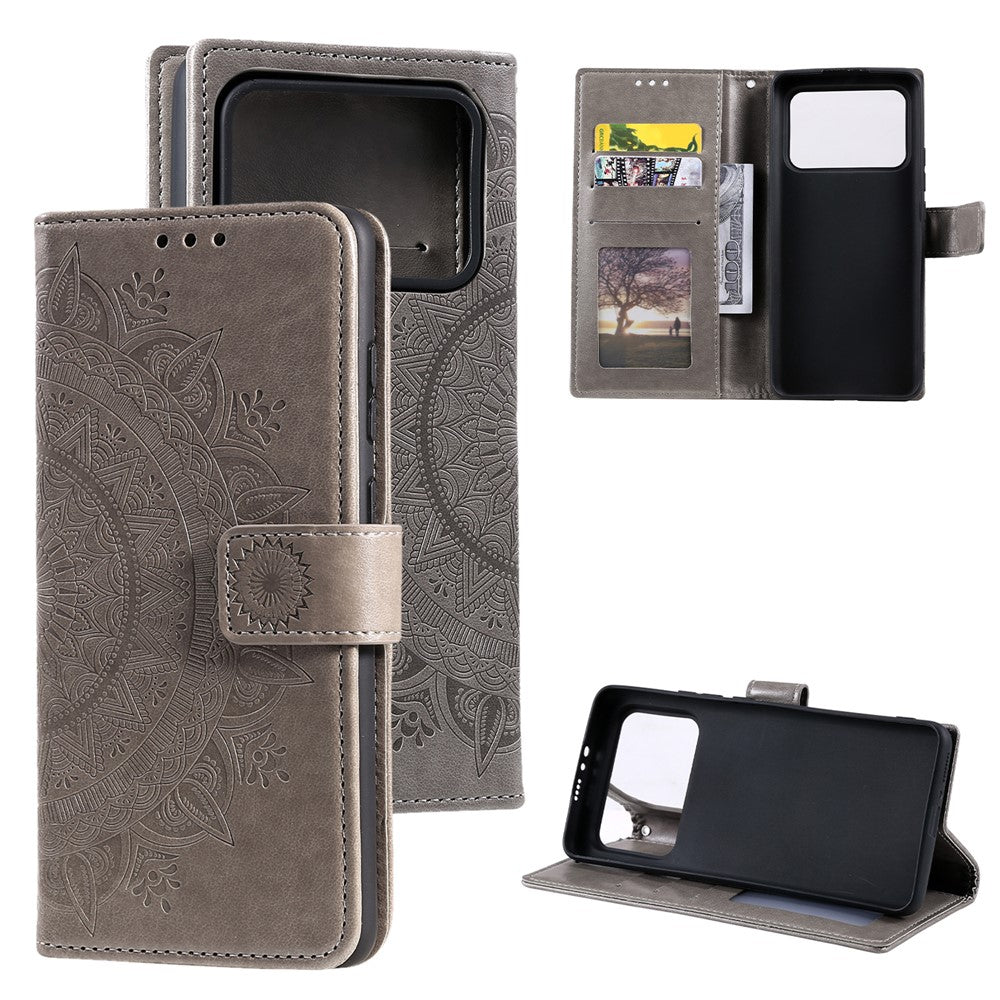Imprinted Mandala Pattern PU Leather Wallet Stand Case with Strap for Xiaomi Mi 11 Ultra
