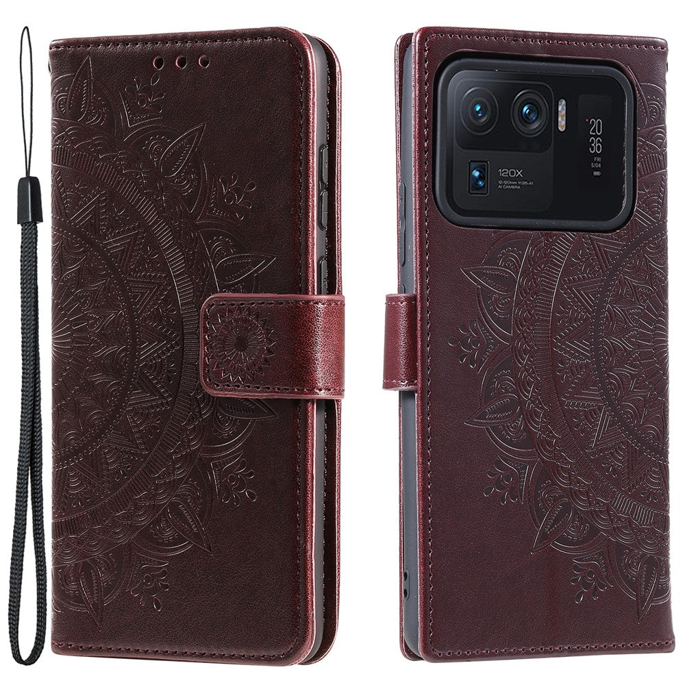 Imprinted Mandala Pattern PU Leather Wallet Stand Case with Strap for Xiaomi Mi 11 Ultra